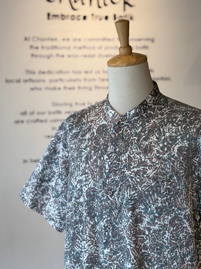 Men's Shirt Short Sleeve Mandarin Collar - Exclusive Satin ‘X’ 13