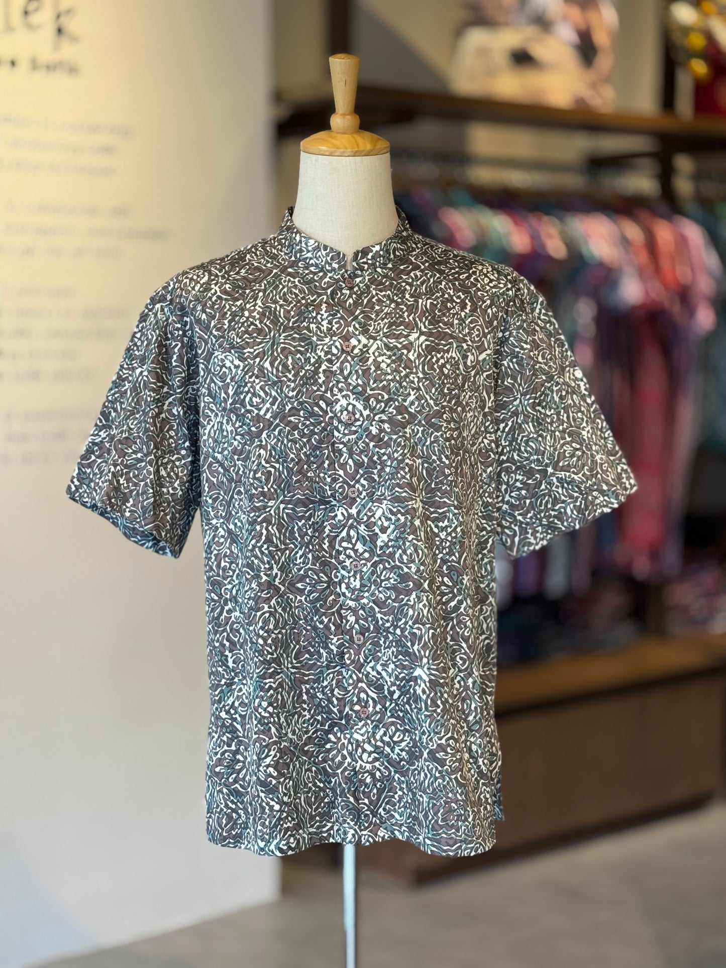 Men's Shirt Short Sleeve Mandarin Collar - Exclusive Satin ‘X’ 24