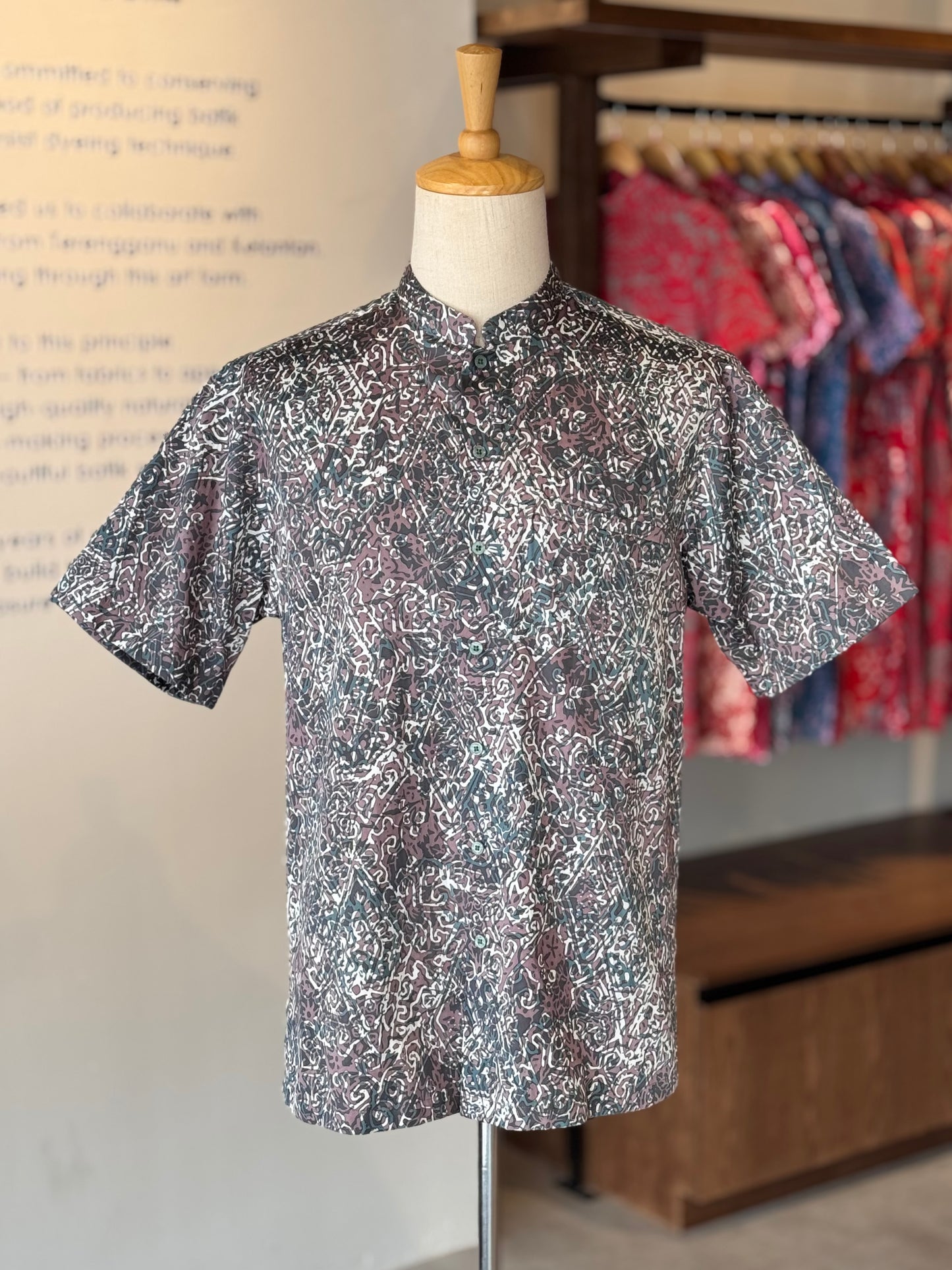 Men's Shirt Short Sleeve Mandarin Collar - Exclusive Satin 08