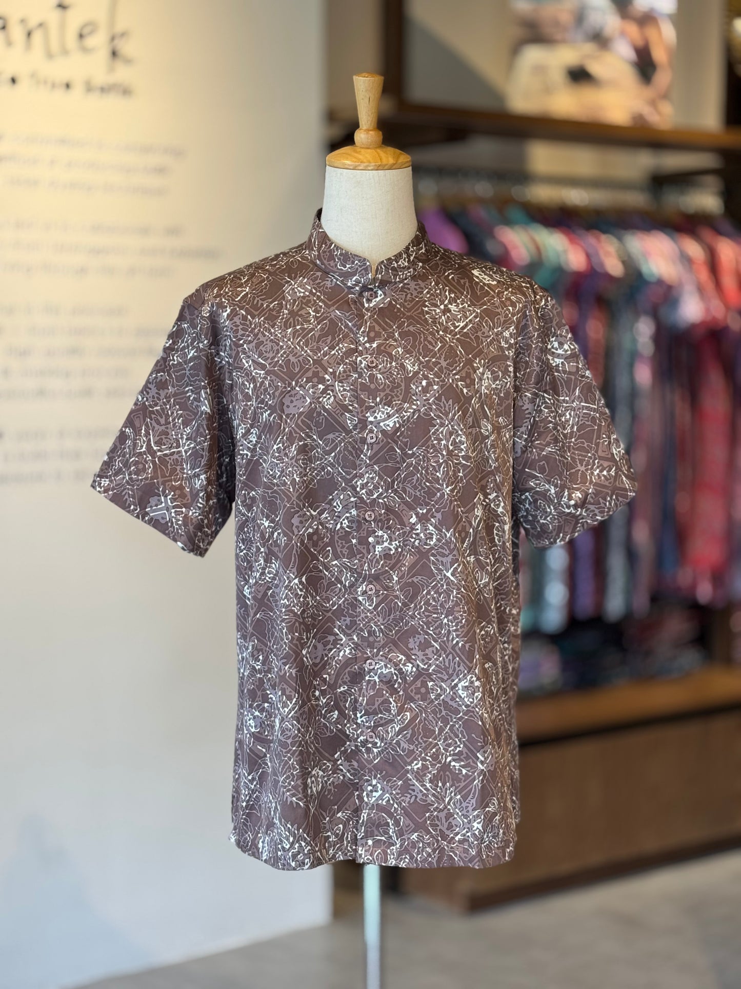 Men's Shirt Short Sleeve Mandarin Collar - Exclusive Satin ‘X’ 23