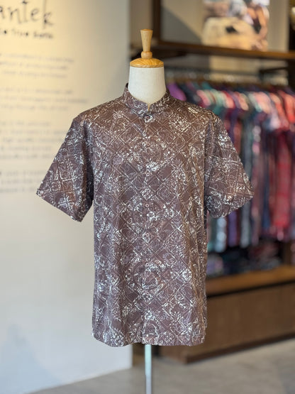 Men's Shirt Short Sleeve Mandarin Collar - Exclusive Satin ‘X’ 23