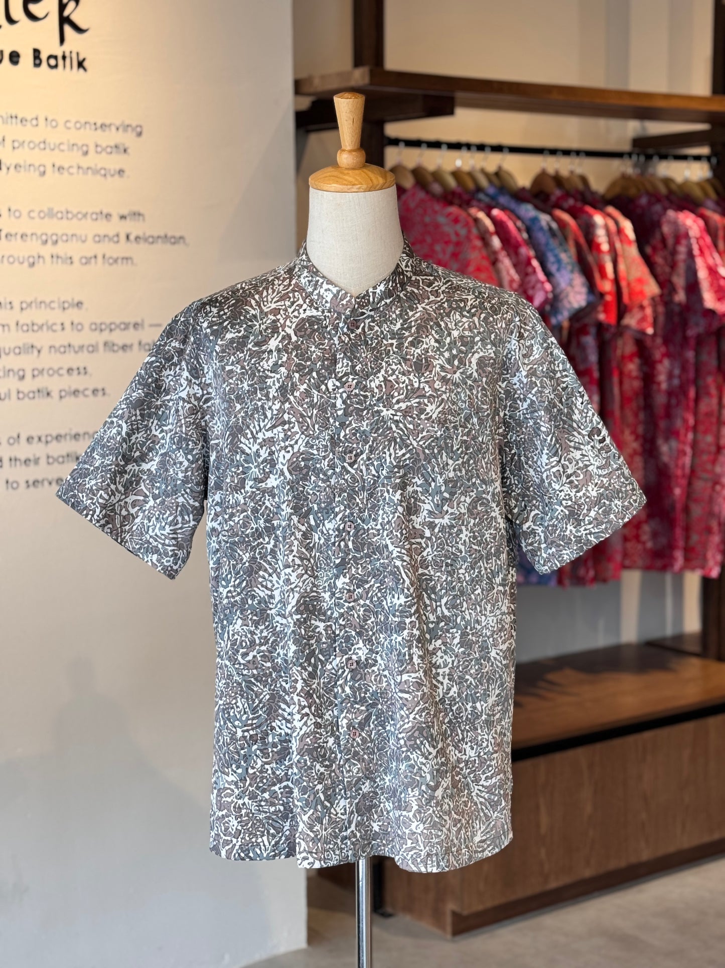 Men's Shirt Short Sleeve Mandarin Collar - Exclusive Satin ‘X’ 13