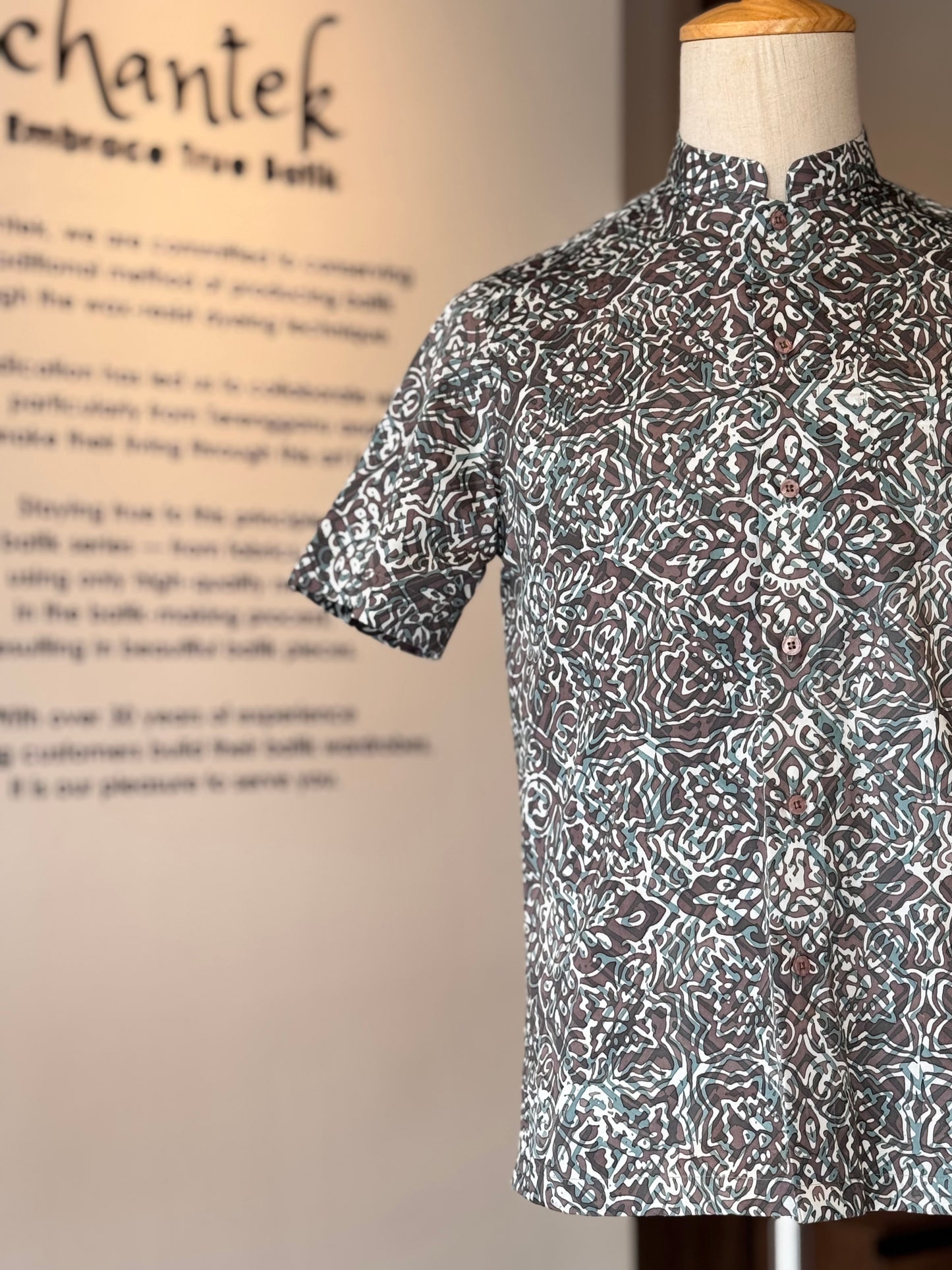 Men's Shirt Short Sleeve Mandarin Collar - Exclusive Satin 01